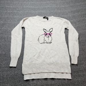 Aqua Cashmere Sweater Womens S Beige Bunny Graphic 100% Cashmere See PICS